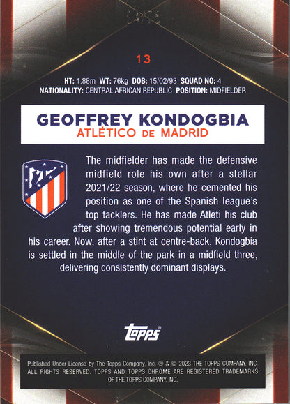 2022 Topps Chrome Set Geoffrey Kondogbia /75 #13 Atlético de Madrid