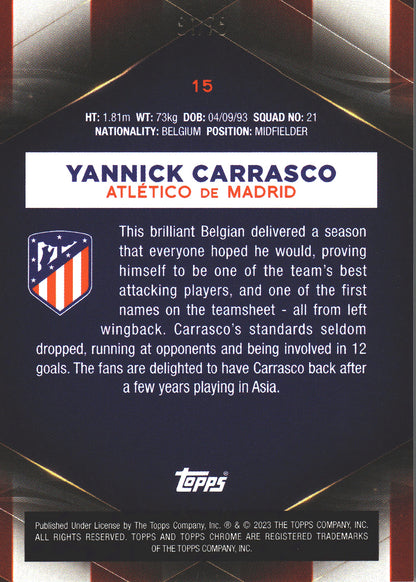 2022 Topps Chrome Set Yannick Carrasco /75 #15 Atlético de Madrid