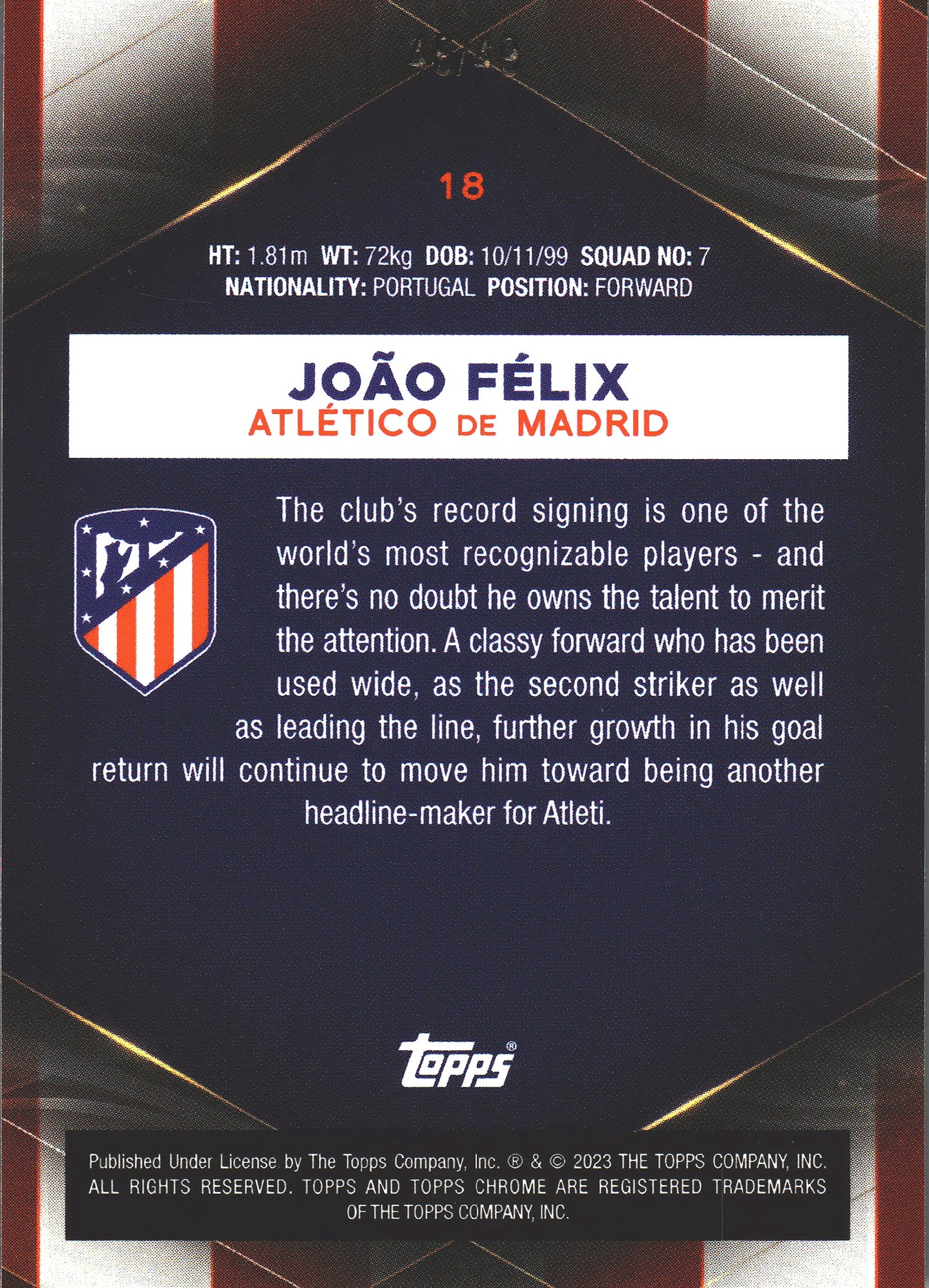 2022 Topps Chrome Set João Félix Wave /49 #18 Atlético de Madrid