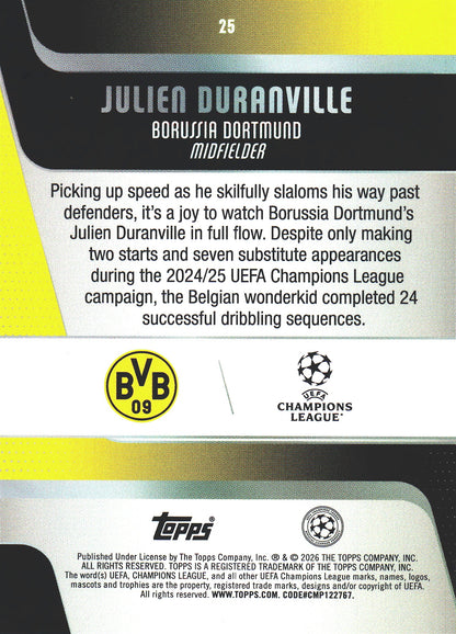 2025 Topps Flagship UCC Japan Sunflowers Julien Duranville #25 Borussia Dortmund
