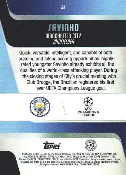 2025 Topps Flagship UCC Japan Sunflowers Savinho #33 Manchester City