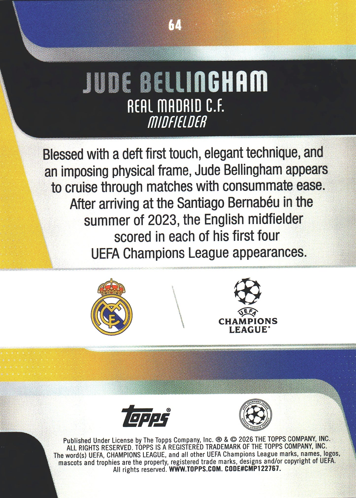 2025 Topps Flagship UCC Japan Sunflowers Jude Bellingham #64 Real Madrid