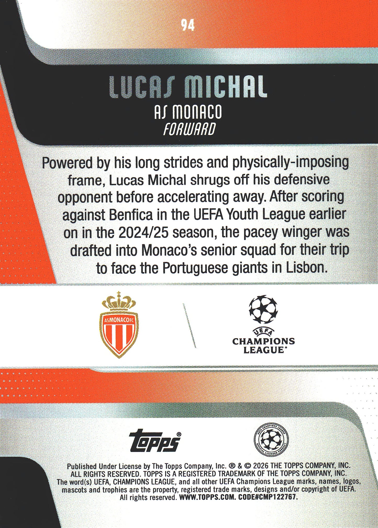 2025 Topps Flagship UCC Japan Sunflowers Lucas Michal RC #94 AS Monaco