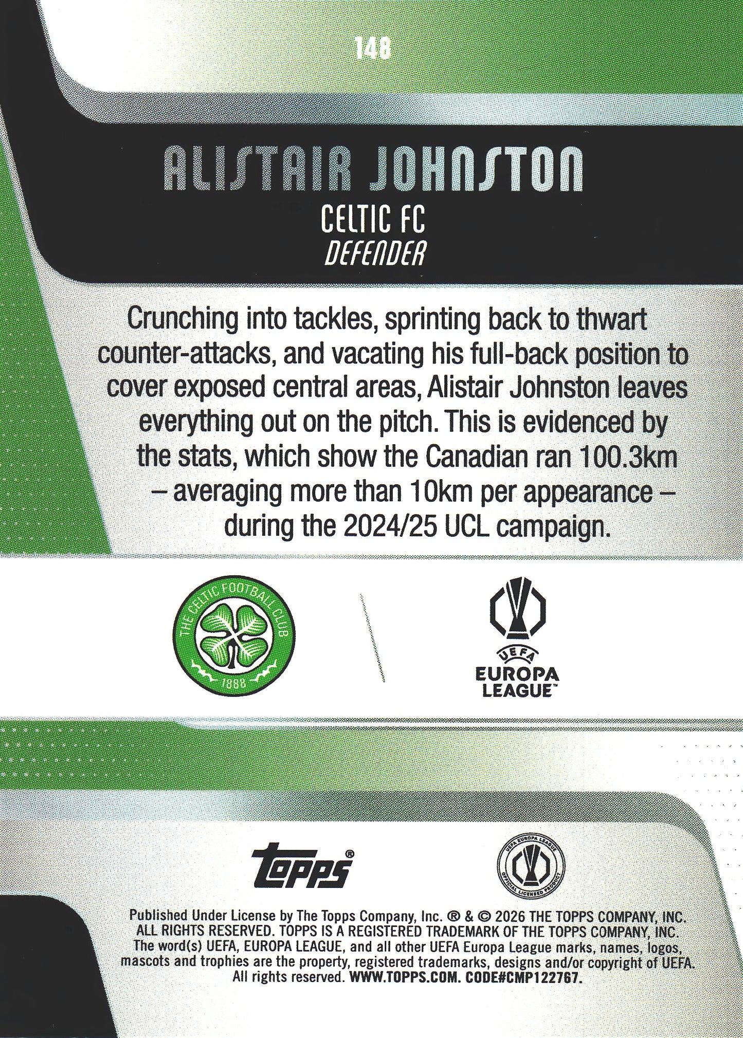 2025 Topps Flagship UCC Japan Sunflowers Alistair Johnston #148 Celtic FC