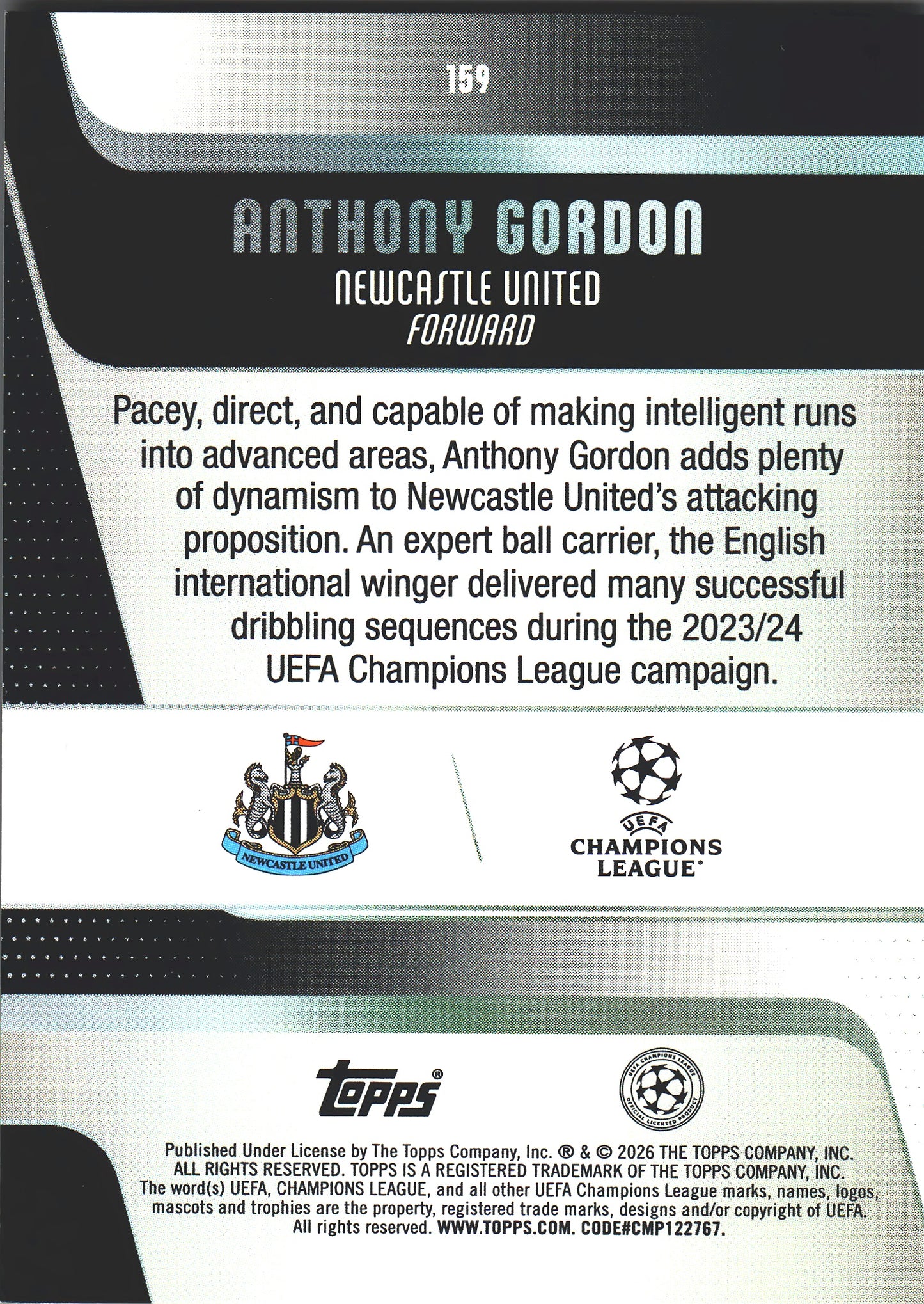 2025 Topps Flagship UCC Japan Sunflowers Anthony Gordon #159 Newcastle United