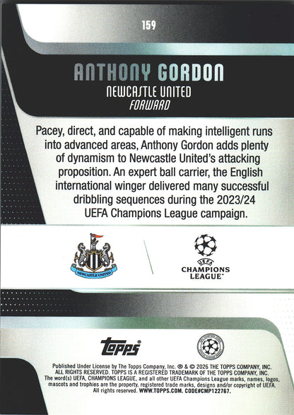 2025 Topps Flagship UCC Japan Sunflowers Anthony Gordon #159 Newcastle United