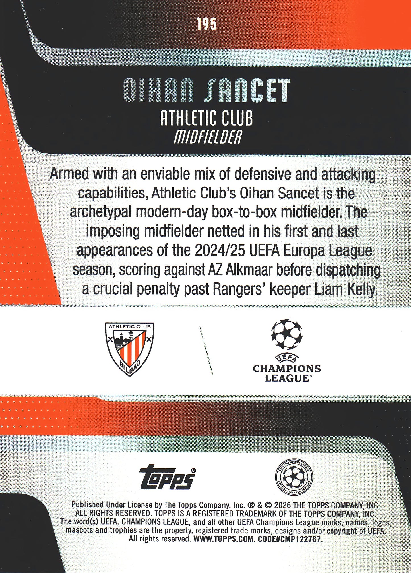 2025 Topps Flagship UCC Japan Gold Sunflowers /50 Oihan Sancet #95 Athletic Club
