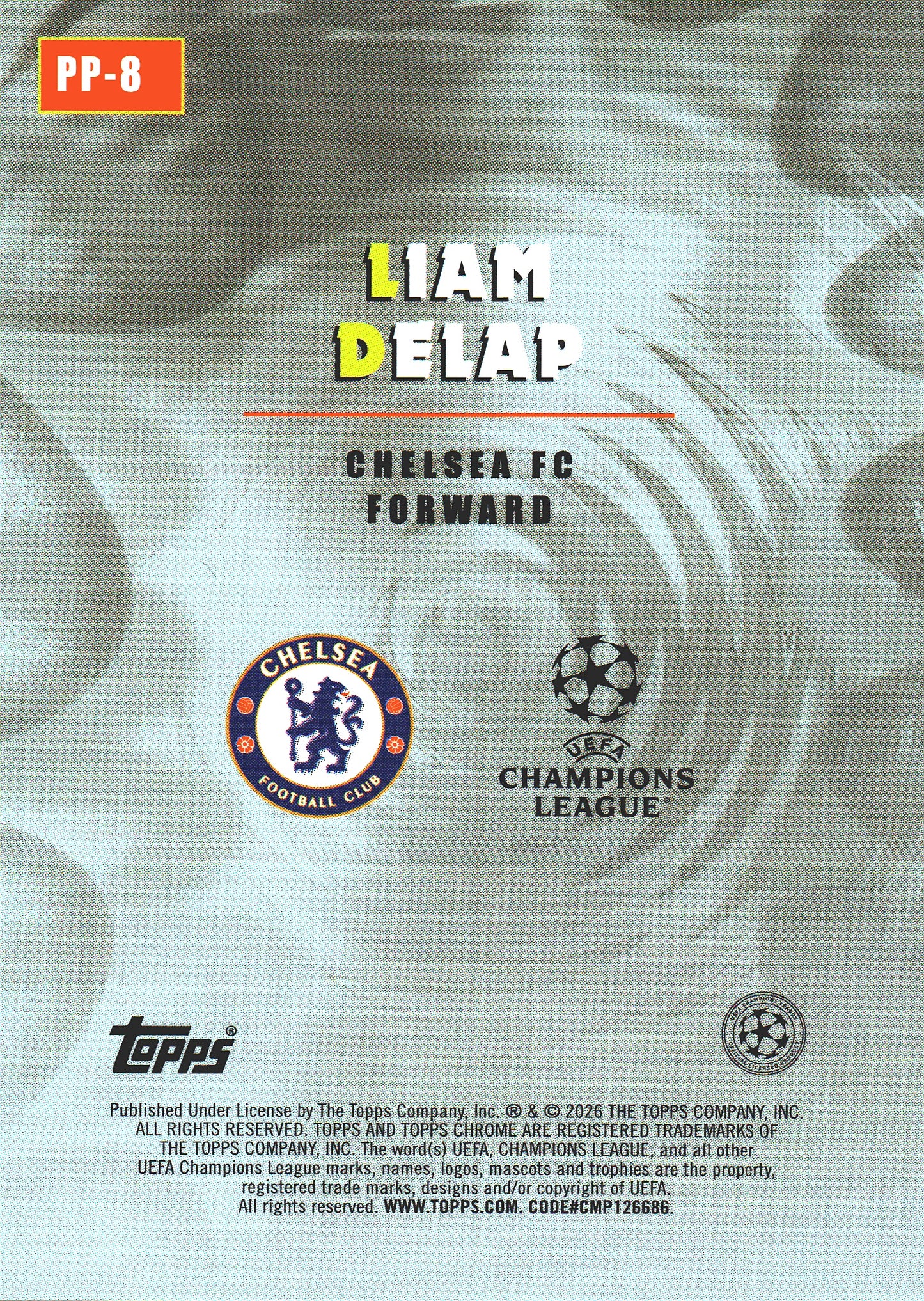 2025 Topps Chrome UCC Power Players Liam Delap #PP-8 Chelsea FC