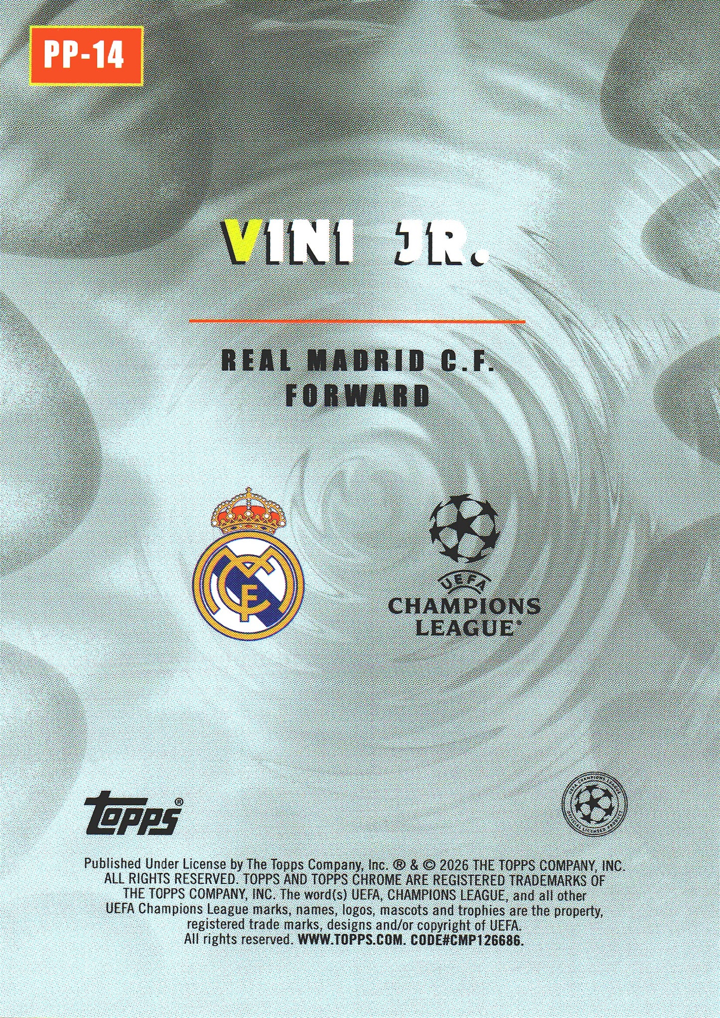 2025 Topps Chrome UCC Power Players Vini Jr. #PP-14 Real Madrid