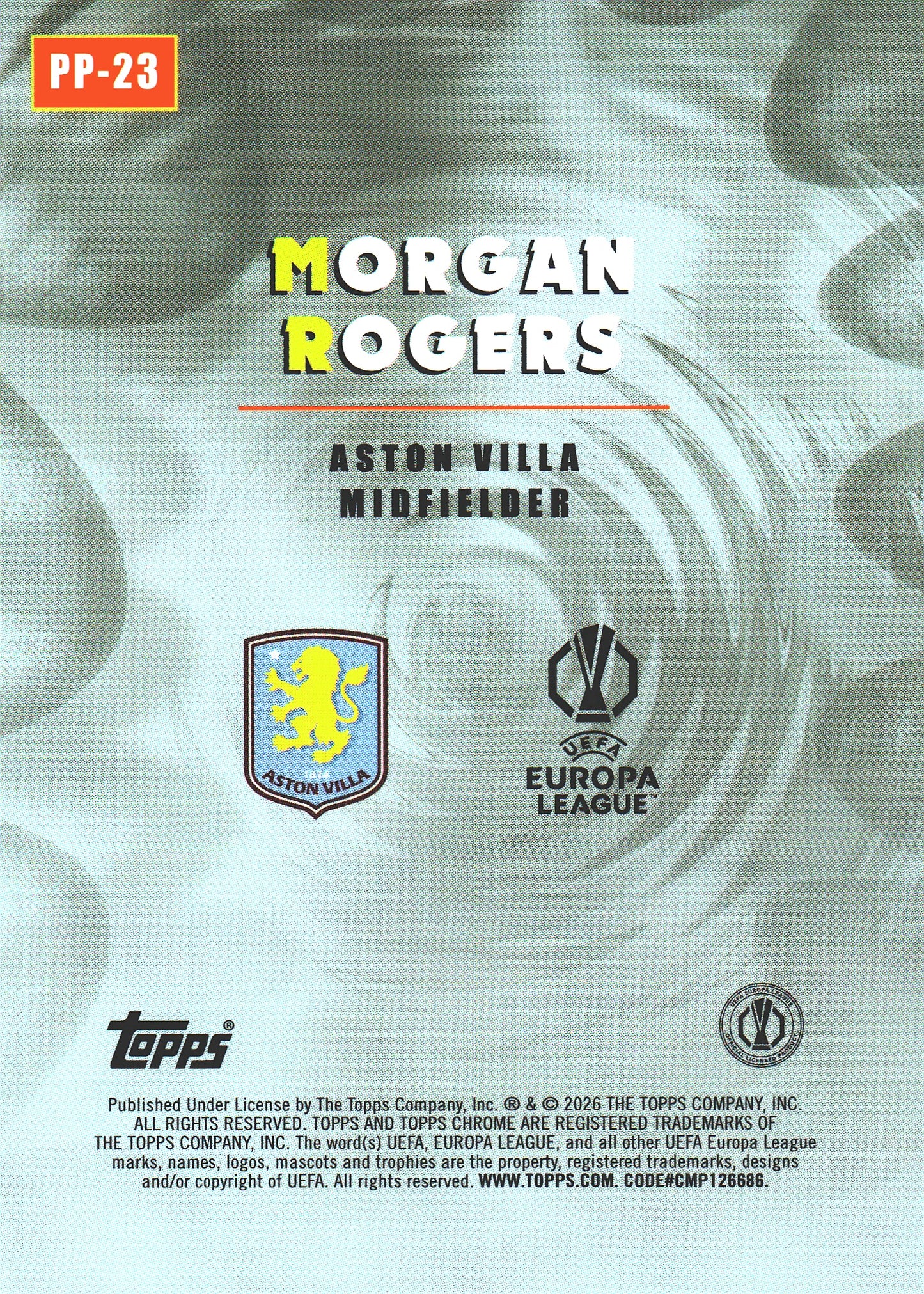 2025 Topps Chrome UCC Power Players Morgan Rogers #PP-23 Aston Villa
