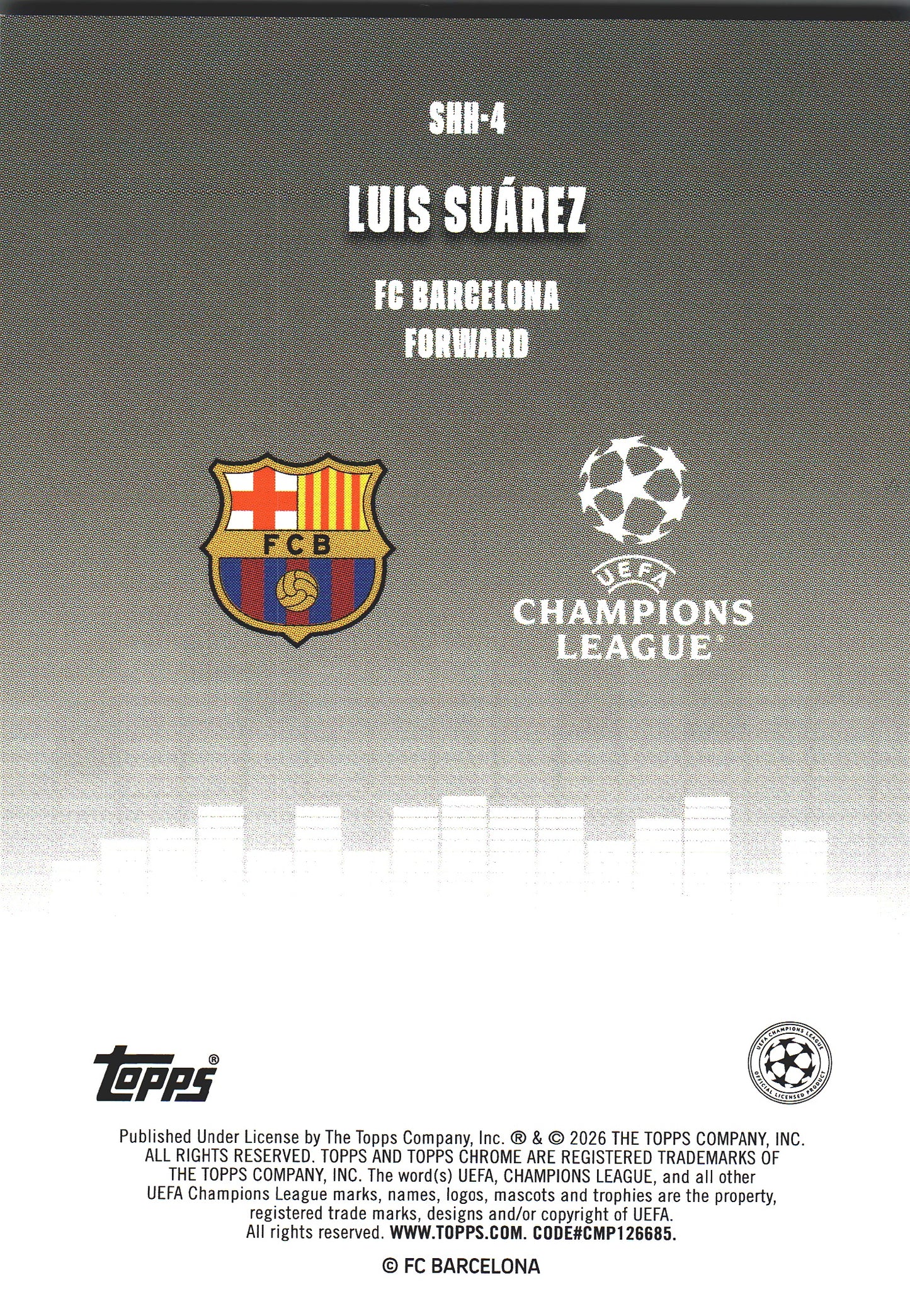 2025 Topps Chrome UCC Silenced Luis Suárez #SHH-4 FC Barcelona