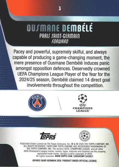 2025 Topps Chrome UCC Prism Ousmane Dembélé #3 Paris Saint-Germain