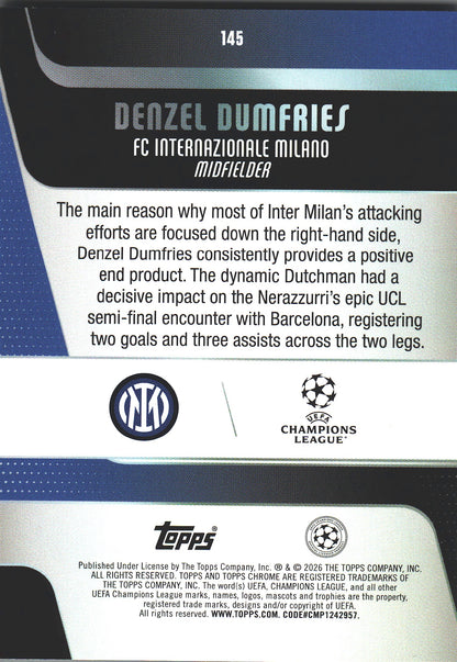 2025 Topps Chrome UCC Prism Denzel Dumfries #145 Inter Milan