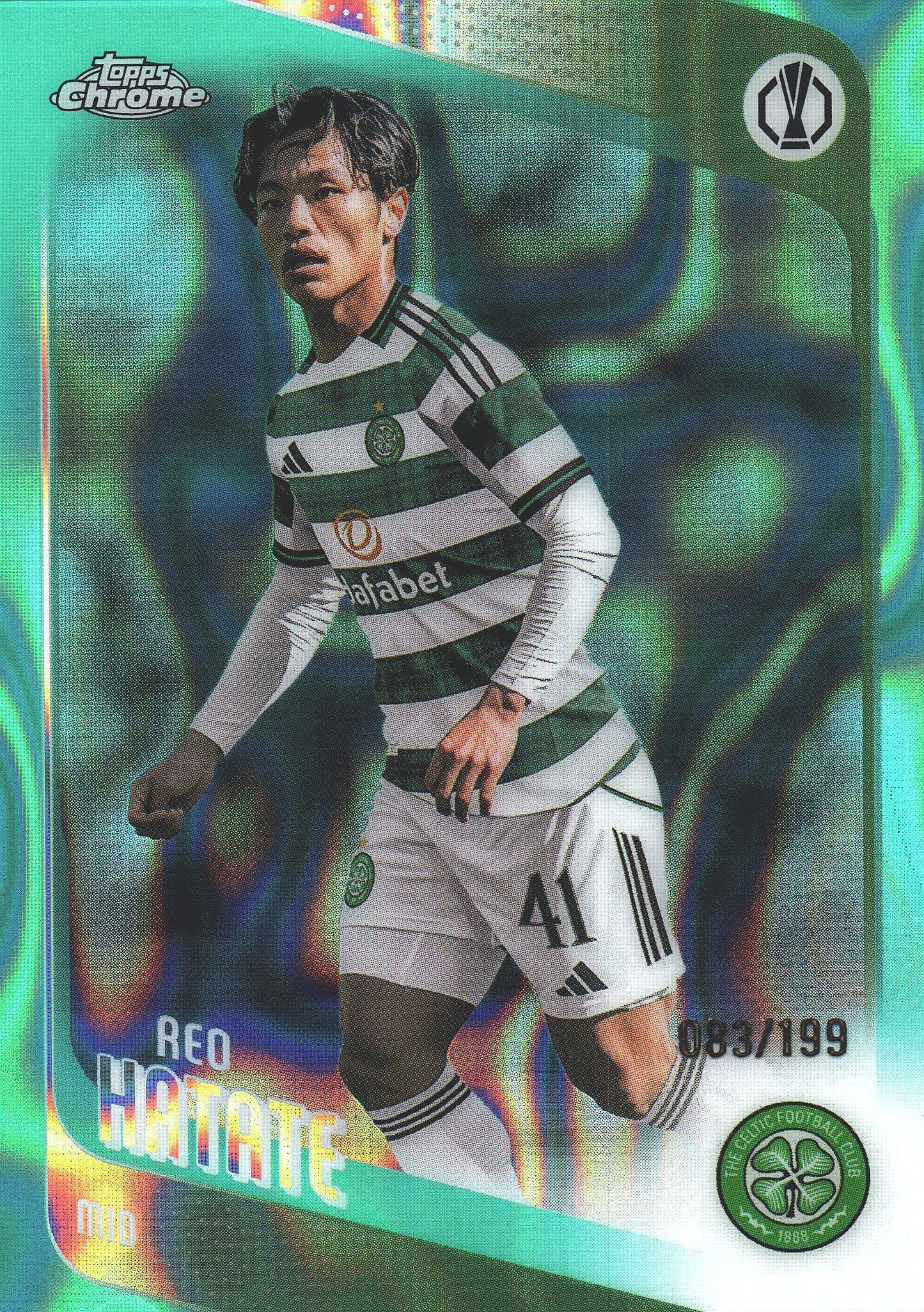 2025 Topps Chrome UCC Aqua /199 Reo Hatate #40 Celtic FC