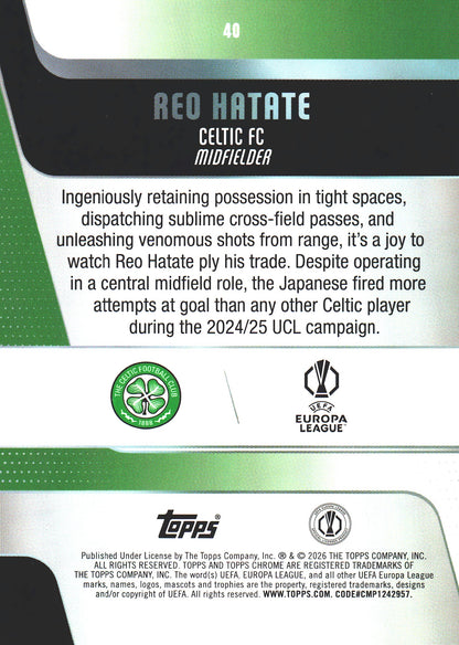 2025 Topps Chrome UCC Aqua /199 Reo Hatate #40 Celtic FC