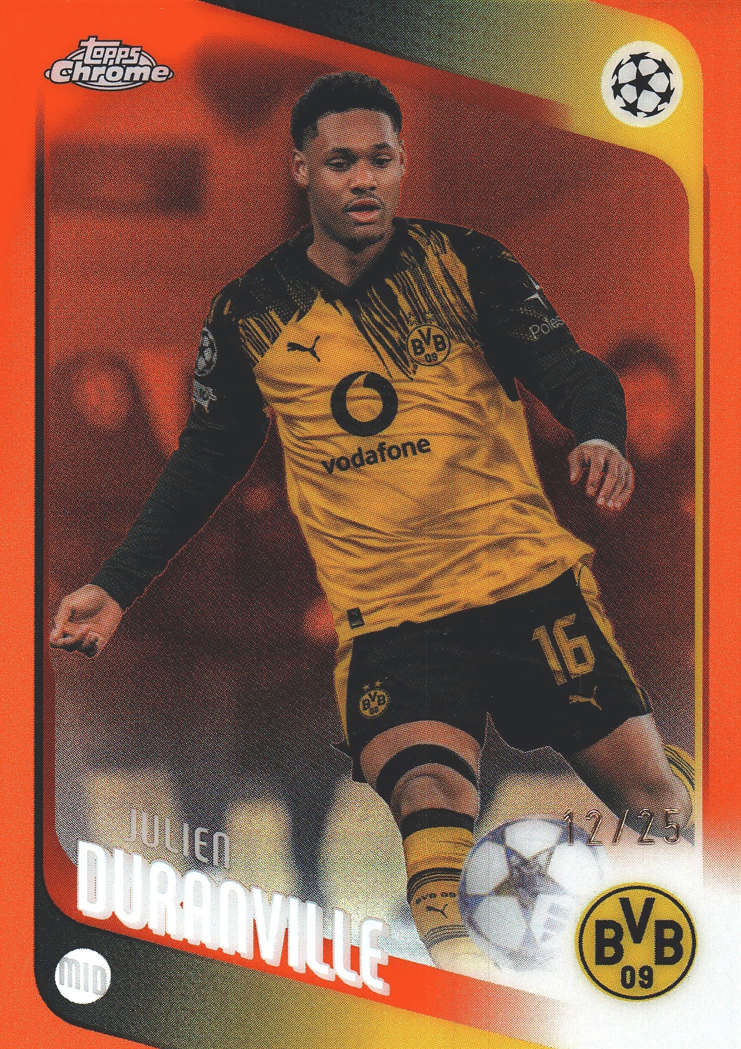 2025 Topps Chrome UCC Orange /25 Julien Duranville #25 Borussia Dortmund