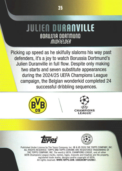 2025 Topps Chrome UCC Orange /25 Julien Duranville #25 Borussia Dortmund