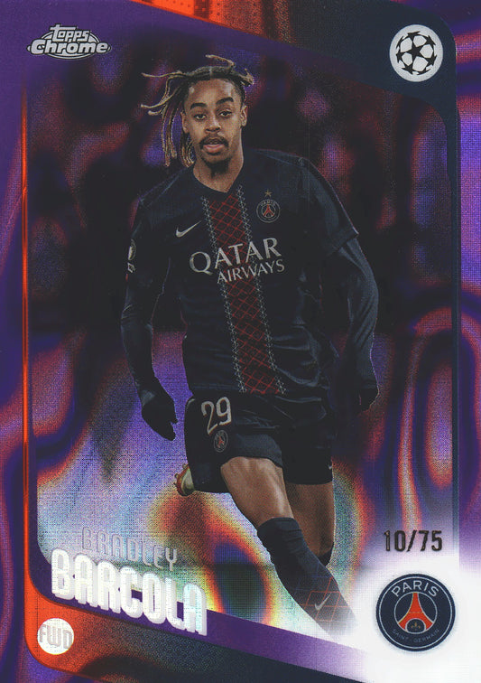 2025 Topps Chrome UCC Purple /75 Bradley Barcola #63 Paris Saint-Germain