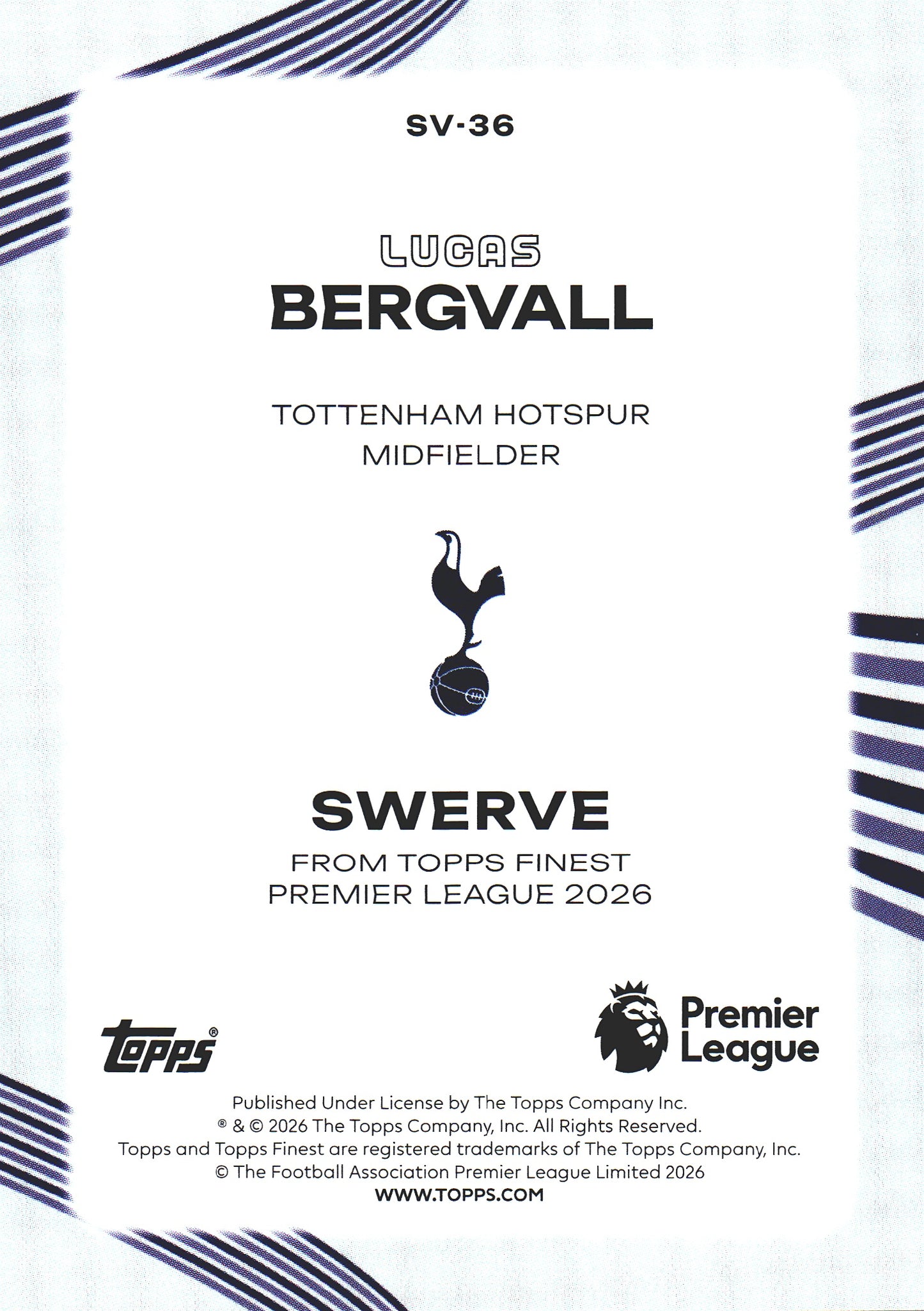 2025 Topps Finest Premier League Swerve Lucas Bergvall #SV-36 Tottenham Hotspur