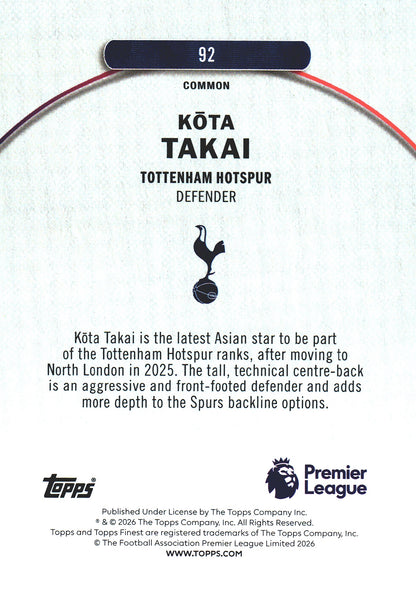 2025 Topps Finest Premier League Checkerboard Kota Takai RC #92 Tottenham Hotspur