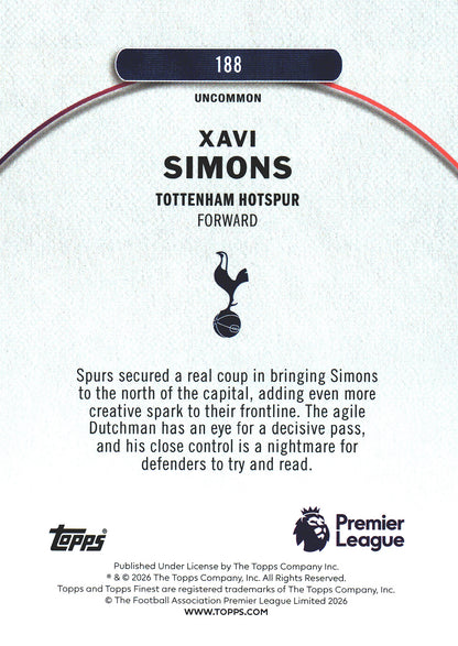 2025 Topps Finest Premier League Checkerboard Xavi Simons #188 Tottenham Hotspur