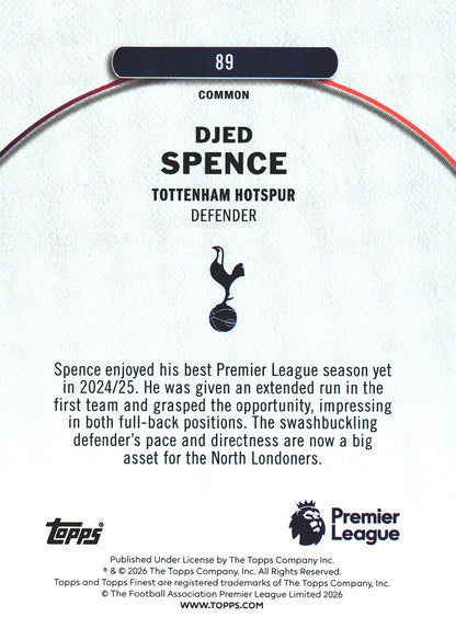 2025 Topps Finest Premier League Blue /200 Djed Spence #89 Tottenham Hotspur