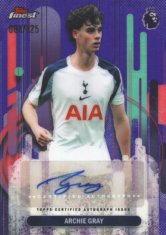 2025 Topps Finest Premier League Autograph Purple /125 Archie Gray #FA-AG Tottenham Hotspur