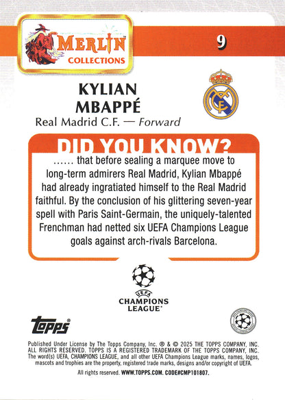 2024 Topps Chrome Merlin Atomic Kylian Mbappé #9 Real Madrid