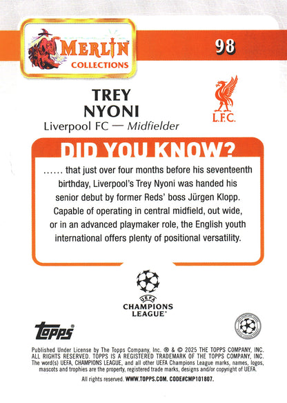 2024 Topps Chrome Merlin Vintage Trey Nyoni RC #98 Liverpool