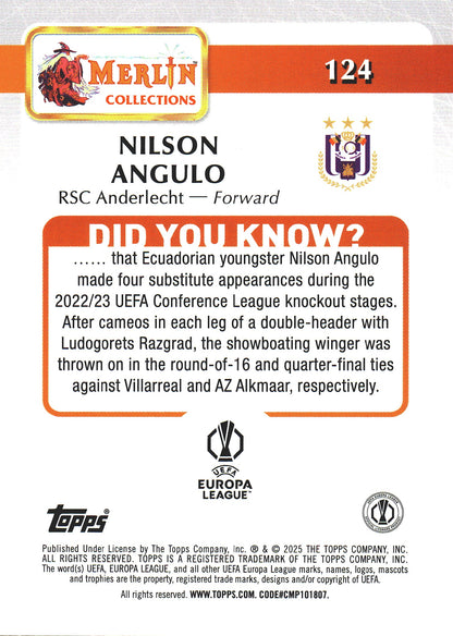 2024 Topps Chrome Merlin Sparkle Nilson Angulo RC #124 RSC Anderlecht