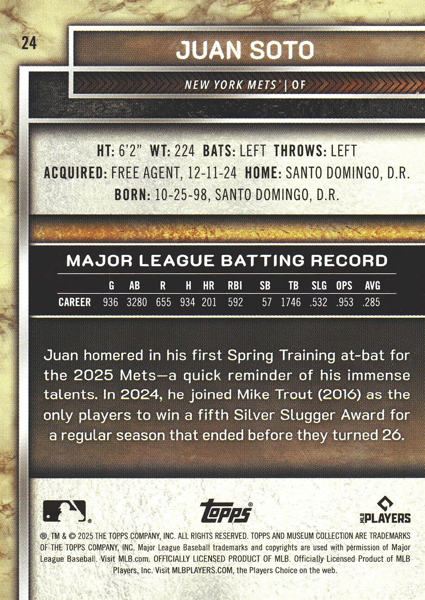 2025 Topps Museum Collection Juan Soto /150 #24 New York Mets