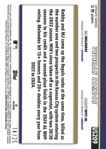 2025 Topps Series Update Young & Hungry Orange /25 Bobby Witt Jr. #US209 Kansas City Royals