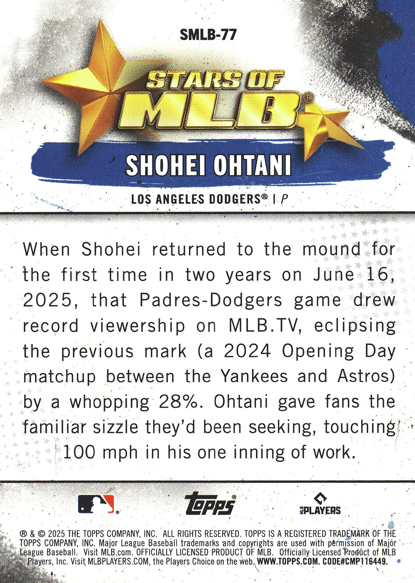 2025 Topps Series Update Stars of MLB Shohei Ohtani #SMLB-77 Los Angeles Dodgers