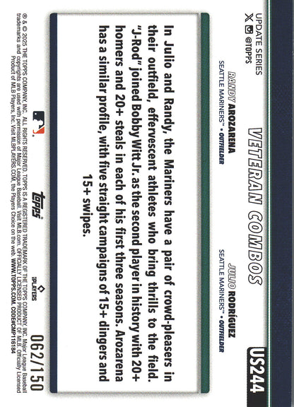 2025 Topps Series Update Start the Show Blue /150 #US244 Seattle Mariners