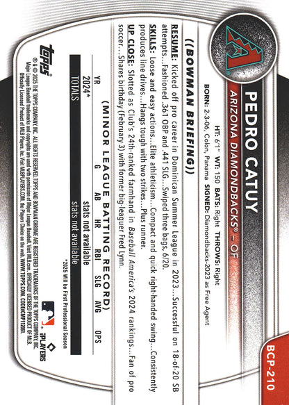 2025 Topps Bowman Chrome Prospects Lazer Pedro Catuy 1st #BCP-210 Arizona Diamondbacks
