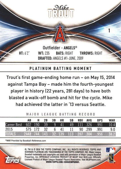 2016 Bowman Platinum Mike Trout #1 Los Angeles Angels