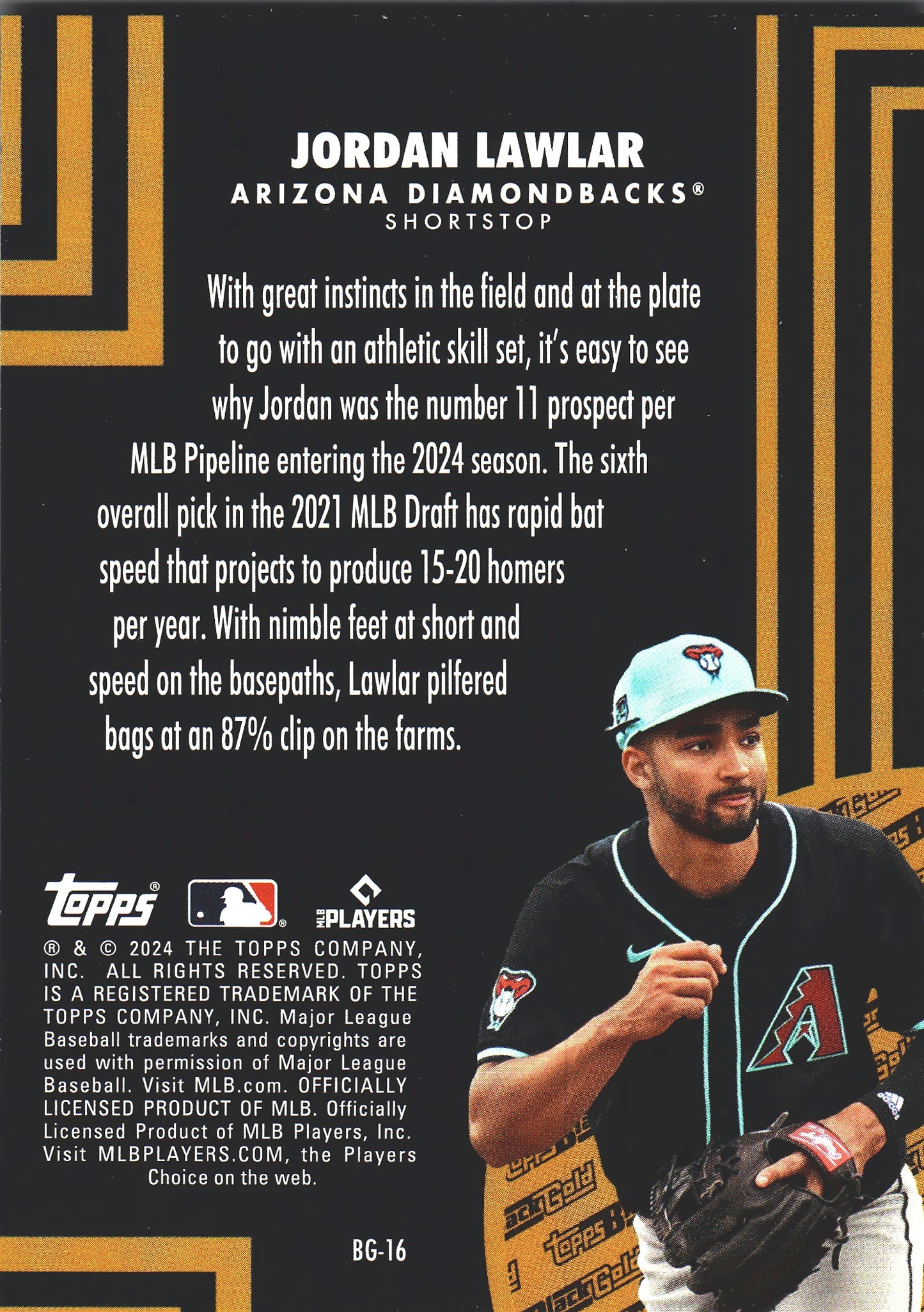 2024 Topps Update Black Gold Jordan Lawlar RC #BG-16 Arizona Diamondbacks