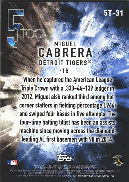2017 Topps Series 5 Tool Miguel Cabrera #5T-31 Detroit Tigers