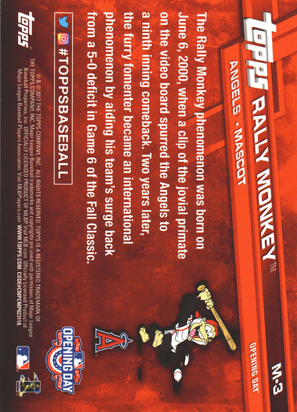 2017 Topps Opening Day Mascots Rally Monkey #M-3 Los Angeles Angels