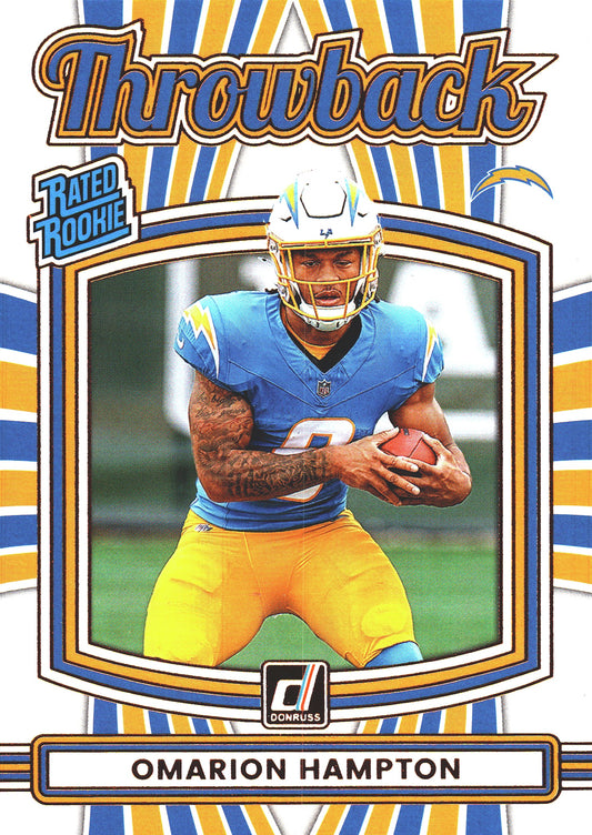 2025 Panini Donruss Rated Rookies Throwback Omarion Hampton #14 Los Angeles Chargers