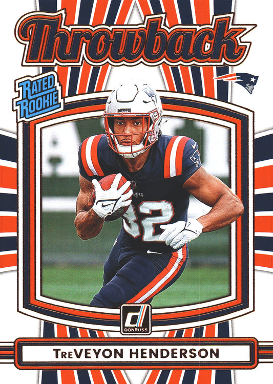 2025 Panini Donruss Rated Rookies Throwback TreVeyon Henderson #19 New England Patriots