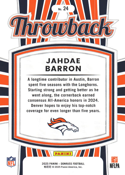 2025 Panini Donruss Rated Rookies Throwback Jahdae Barron #24 Denver Broncos