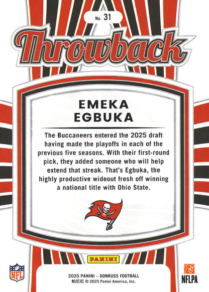 2025 Panini Donruss Rated Rookies Throwback Emeka Egbuka #31 Tampa Bay Buccaneers