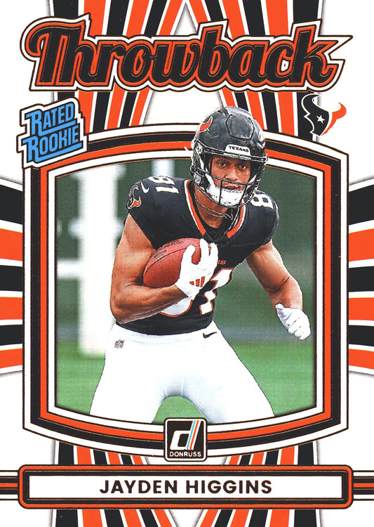 2025 Panini Donruss Rated Rookies Throwback Jayden Higgins #37 Houston Texans
