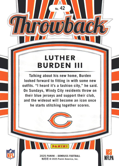 2025 Panini Donruss Rated Rookies Throwback Luther Burden III #42 Chicago Bears
