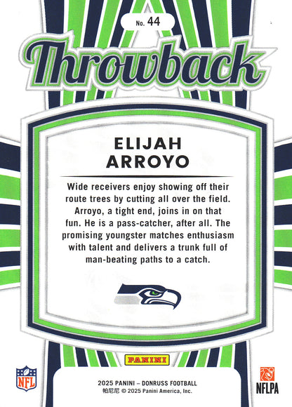 2025 Panini Donruss Rated Rookies Throwback Elijah Arroyo #44 Seattle Seahawks