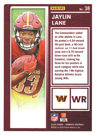 2025 Panini Donruss The Rookies Jaylin Lane #38 Washington Commanders