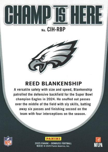 2025 Panini Donruss Champ Is Here Reed Blankenship #CIH-RBP Philadelphia Eagles