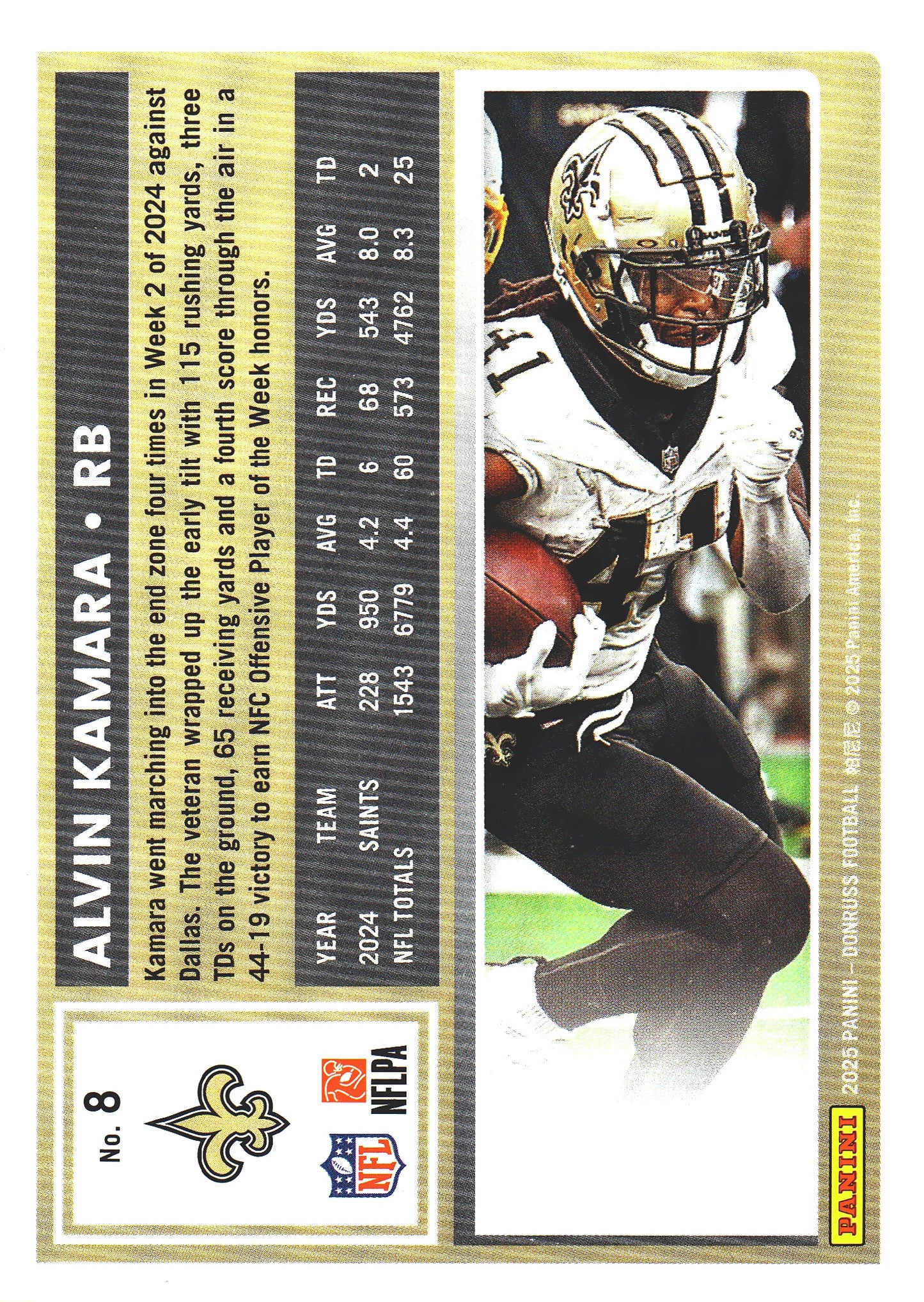 2025 Panini Donruss Press Proofs Red Alvin Kamara #8 New Orleans Saints