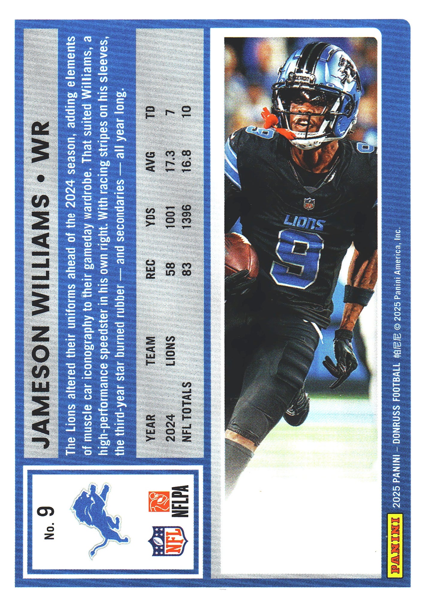 2025 Panini Donruss Press Proofs Red Jameson Williams #9 Detroit Lions